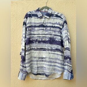 Bugatchi long sleeve button down blue purple watercolor white shirt linen